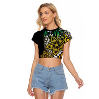 Polynesian Plumeria Floral Tattoo Pattern Raglan Cropped T Shirt Reggae Style LT9 Female Reggae - Polynesian Pride