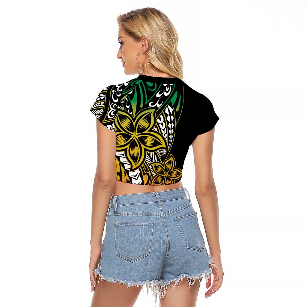 Polynesian Plumeria Floral Tattoo Pattern Raglan Cropped T Shirt Reggae Style LT9 - Polynesian Pride