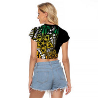 Polynesian Plumeria Floral Tattoo Pattern Raglan Cropped T Shirt Reggae Style LT9 - Polynesian Pride