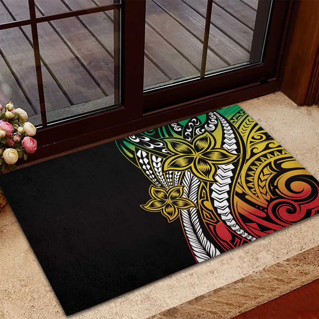 Polynesian Plumeria Floral Tattoo Pattern Rubber Doormat Reggae Style