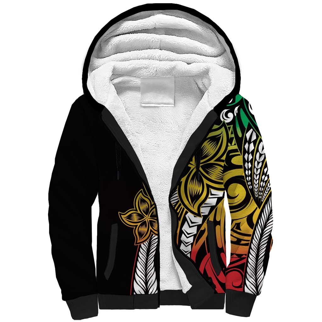 Polynesian Plumeria Floral Tattoo Pattern Sherpa Hoodie Reggae Style LT9 Unisex Reggae - Polynesian Pride