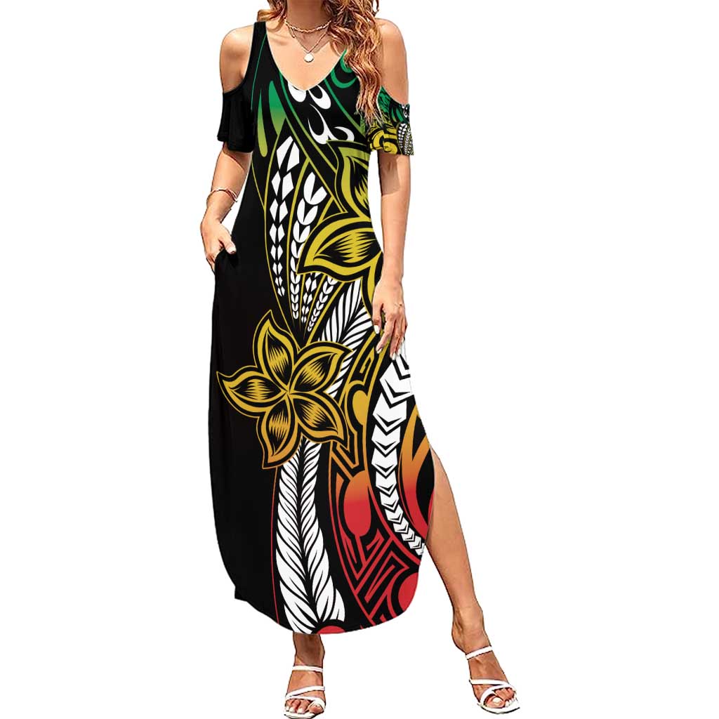 Polynesian Plumeria Floral Tattoo Pattern Summer Maxi Dress Reggae Style LT9 Women Reggae - Polynesian Pride