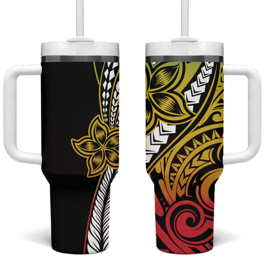 Polynesian Plumeria Floral Tattoo Pattern Tumbler With Handle Reggae Style LT9 One Size: 40 oz Reggae - Polynesian Pride