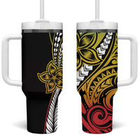 Polynesian Plumeria Floral Tattoo Pattern Tumbler With Handle Reggae Style LT9 One Size: 40 oz Reggae - Polynesian Pride