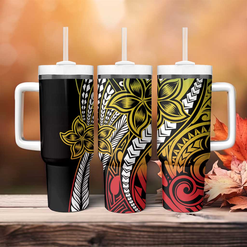 Polynesian Plumeria Floral Tattoo Pattern Tumbler With Handle Reggae Style LT9 - Polynesian Pride