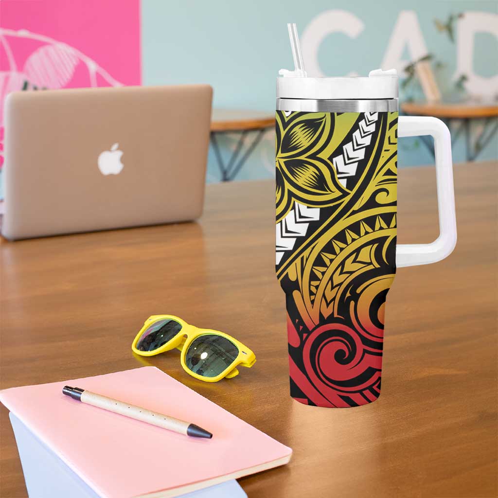 Polynesian Plumeria Floral Tattoo Pattern Tumbler With Handle Reggae Style LT9 - Polynesian Pride