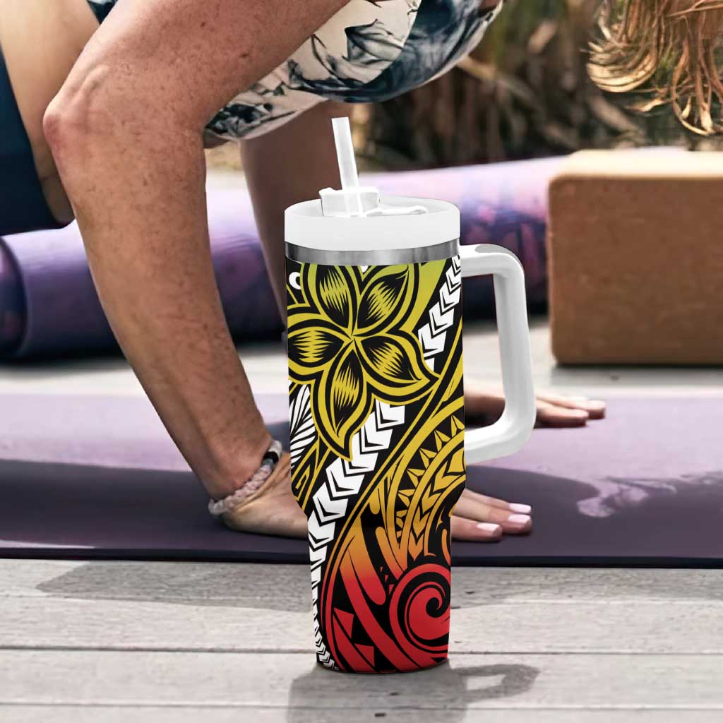 Polynesian Plumeria Floral Tattoo Pattern Tumbler With Handle Reggae Style LT9 - Polynesian Pride