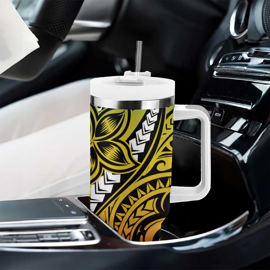 Polynesian Plumeria Floral Tattoo Pattern Tumbler With Handle Reggae Style LT9 - Polynesian Pride