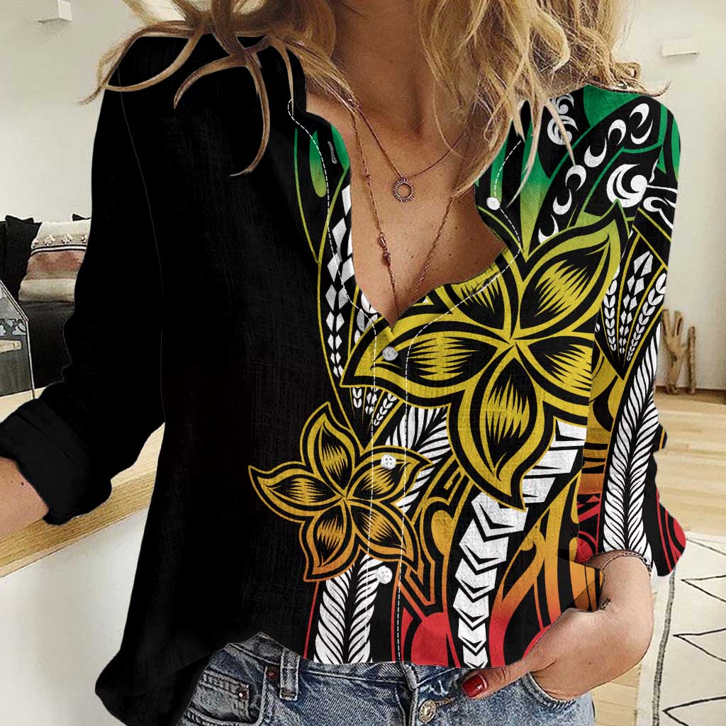 Polynesian Plumeria Floral Tattoo Pattern Women Casual Shirt Reggae Style LT9 Female Reggae - Polynesian Pride