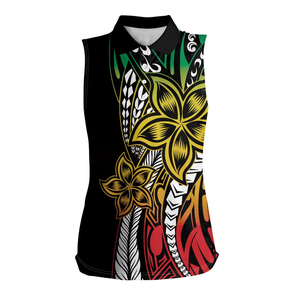 Polynesian Plumeria Floral Tattoo Pattern Women Sleeveless Polo Shirt Reggae Style LT9 Female Reggae - Polynesian Pride