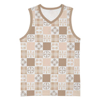 Hawaiian Palaka Quilt Pattern Basketball Jersey Hawaii Culture Bird of Paradise Exotic Motif LT9 Unisex Beige - Polynesian Pride