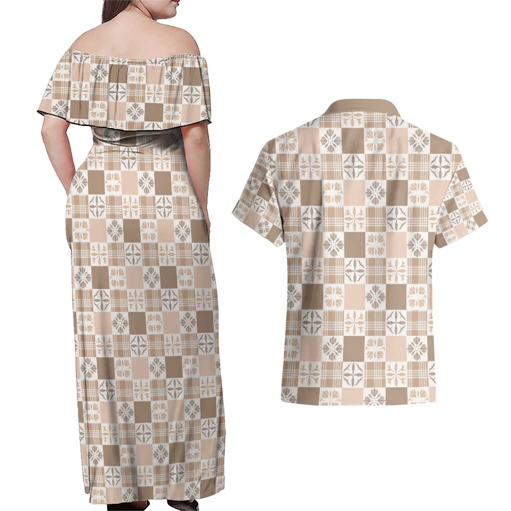 Hawaiian Palaka Quilt Pattern Couples Matching Off Shoulder Maxi Dress and Hawaiian Shirt Hawaii Culture Bird of Paradise Exotic Motif LT9 - Polynesian Pride