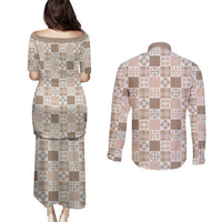 Hawaiian Palaka Quilt Pattern Couples Matching Puletasi and Long Sleeve Button Shirt Hawaii Culture Bird of Paradise Exotic Motif LT9 - Polynesian Pride