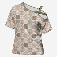 Hawaiian Palaka Quilt Pattern Cross Shoulder Shirt Hawaii Culture Bird of Paradise Exotic Motif LT9 Female Beige - Polynesian Pride