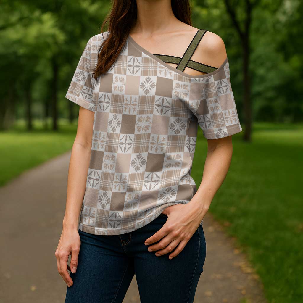 Hawaiian Palaka Quilt Pattern Cross Shoulder Shirt Hawaii Culture Bird of Paradise Exotic Motif LT9 - Polynesian Pride