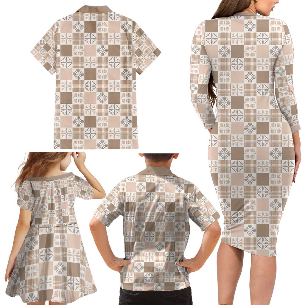 Hawaiian Palaka Quilt Pattern Family Matching Long Sleeve Bodycon Dress and Hawaiian Shirt Hawaii Culture Bird of Paradise Exotic Motif LT9 - Polynesian Pride
