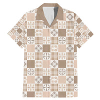 Hawaiian Palaka Quilt Pattern Family Matching Mermaid Dress and Hawaiian Shirt Hawaii Culture Bird of Paradise Exotic Motif LT9 Dad's Shirt - Short Sleeve Beige - Polynesian Pride