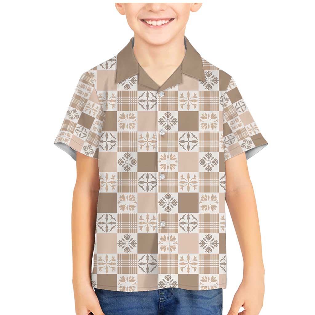Hawaiian Palaka Quilt Pattern Family Matching Mermaid Dress and Hawaiian Shirt Hawaii Culture Bird of Paradise Exotic Motif LT9 Son's Shirt Beige - Polynesian Pride