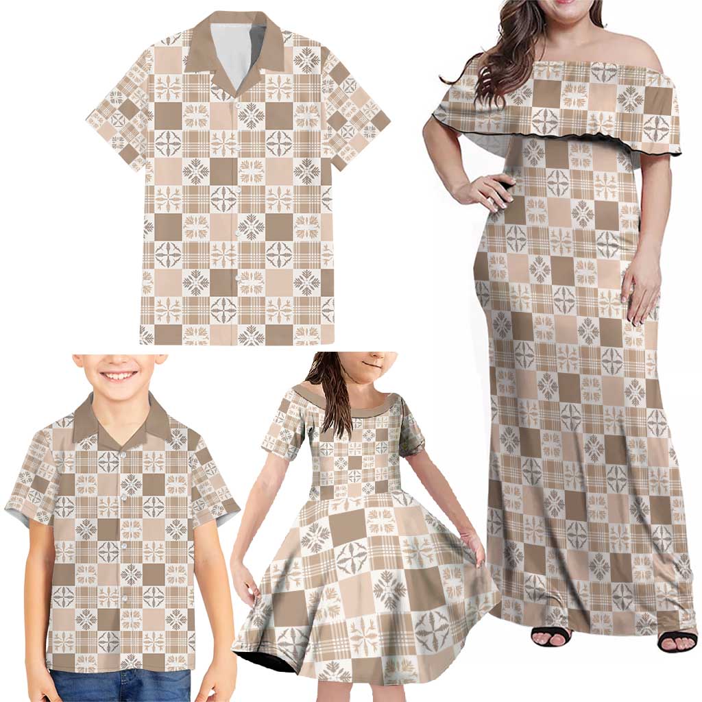 Hawaiian Palaka Quilt Pattern Family Matching Off Shoulder Maxi Dress and Hawaiian Shirt Hawaii Culture Bird of Paradise Exotic Motif LT9 - Polynesian Pride