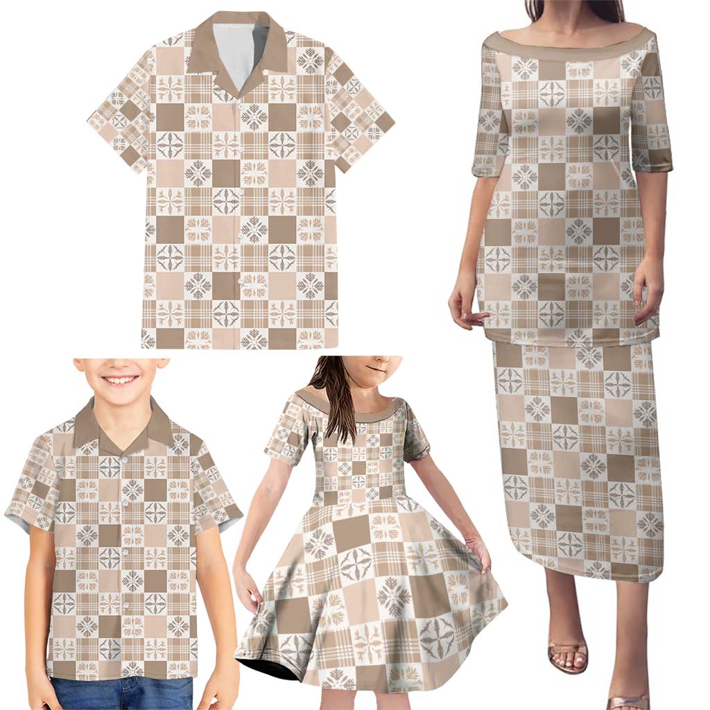 Hawaiian Palaka Quilt Pattern Family Matching Puletasi and Hawaiian Shirt Hawaii Culture Bird of Paradise Exotic Motif - Polynesian Pride