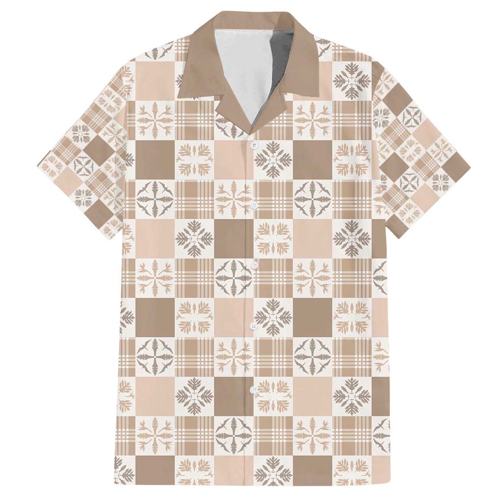 Hawaiian Palaka Quilt Pattern Family Matching Summer Maxi Dress and Hawaiian Shirt Hawaii Culture Bird of Paradise Exotic Motif LT9 Dad's Shirt - Short Sleeve Beige - Polynesian Pride