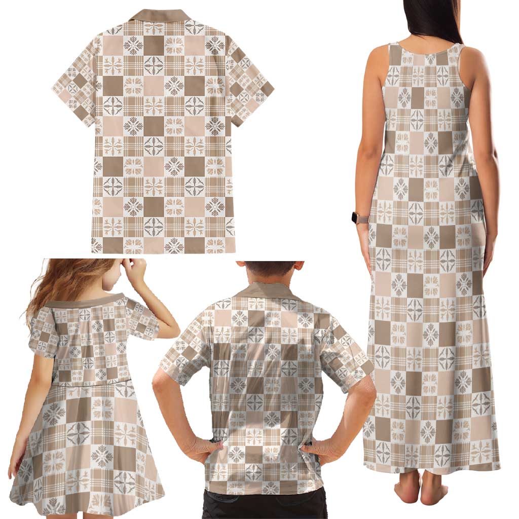Hawaiian Palaka Quilt Pattern Family Matching Tank Maxi Dress and Hawaiian Shirt Hawaii Culture Bird of Paradise Exotic Motif LT9 - Polynesian Pride