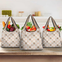 Hawaiian Palaka Quilt Pattern Grocery Bag Hawaii Culture Bird of Paradise Exotic Motif LT9 3-pack One Size Beige - Polynesian Pride