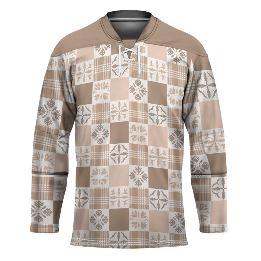 Hawaiian Palaka Quilt Pattern Hockey Jersey Hawaii Culture Bird of Paradise Exotic Motif LT9 Unisex Beige - Polynesian Pride