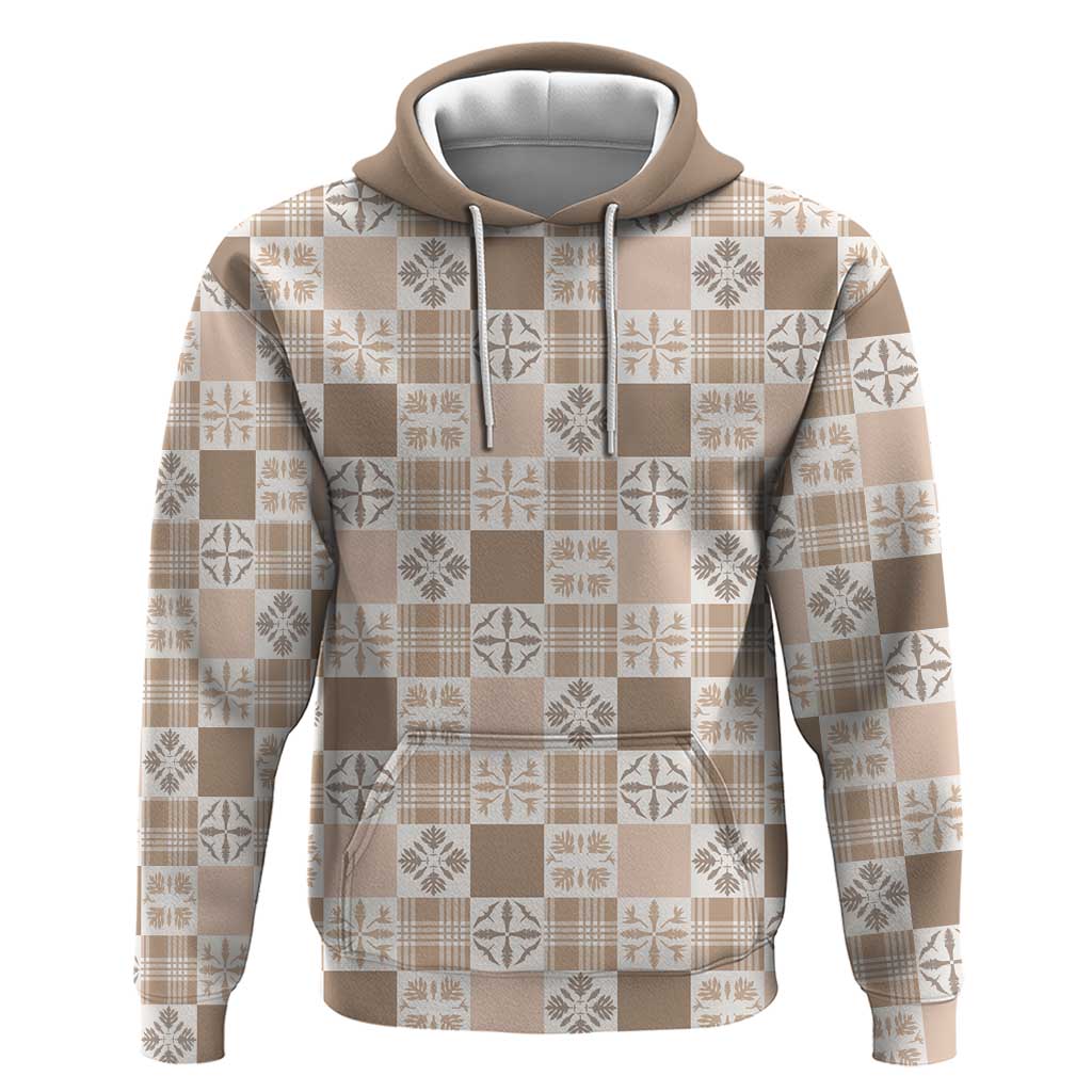 Hawaiian Palaka Quilt Pattern Hoodie Hawaii Culture Bird of Paradise Exotic Motif LT9 Pullover Hoodie Beige - Polynesian Pride