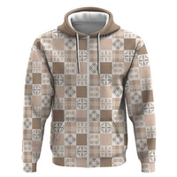 Hawaiian Palaka Quilt Pattern Hoodie Hawaii Culture Bird of Paradise Exotic Motif LT9 Zip Hoodie Beige - Polynesian Pride