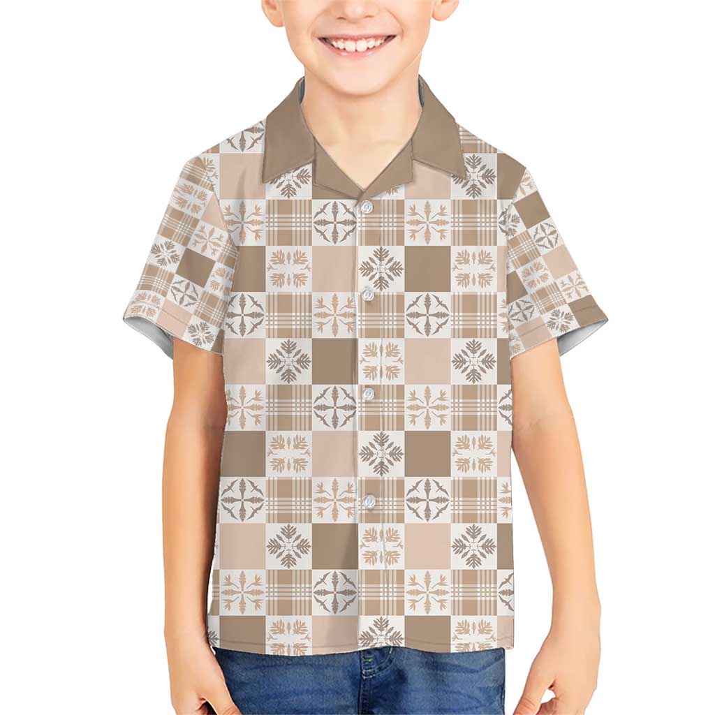 Hawaiian Palaka Quilt Pattern Kid Hawaiian Shirt Hawaii Culture Bird of Paradise Exotic Motif LT9 Kid Beige - Polynesian Pride