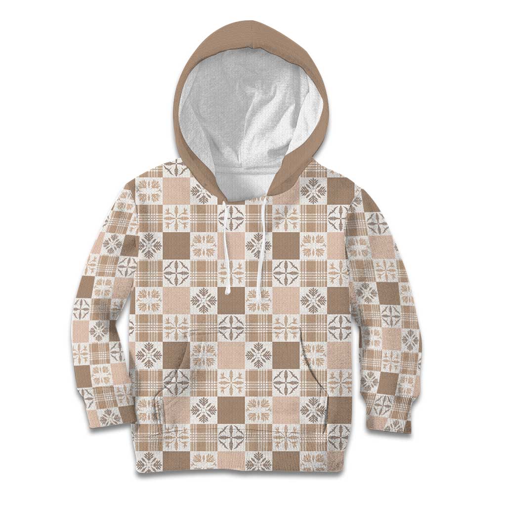 Hawaiian Palaka Quilt Pattern Kid Hoodie Hawaii Culture Bird of Paradise Exotic Motif LT9 Hoodie Beige - Polynesian Pride