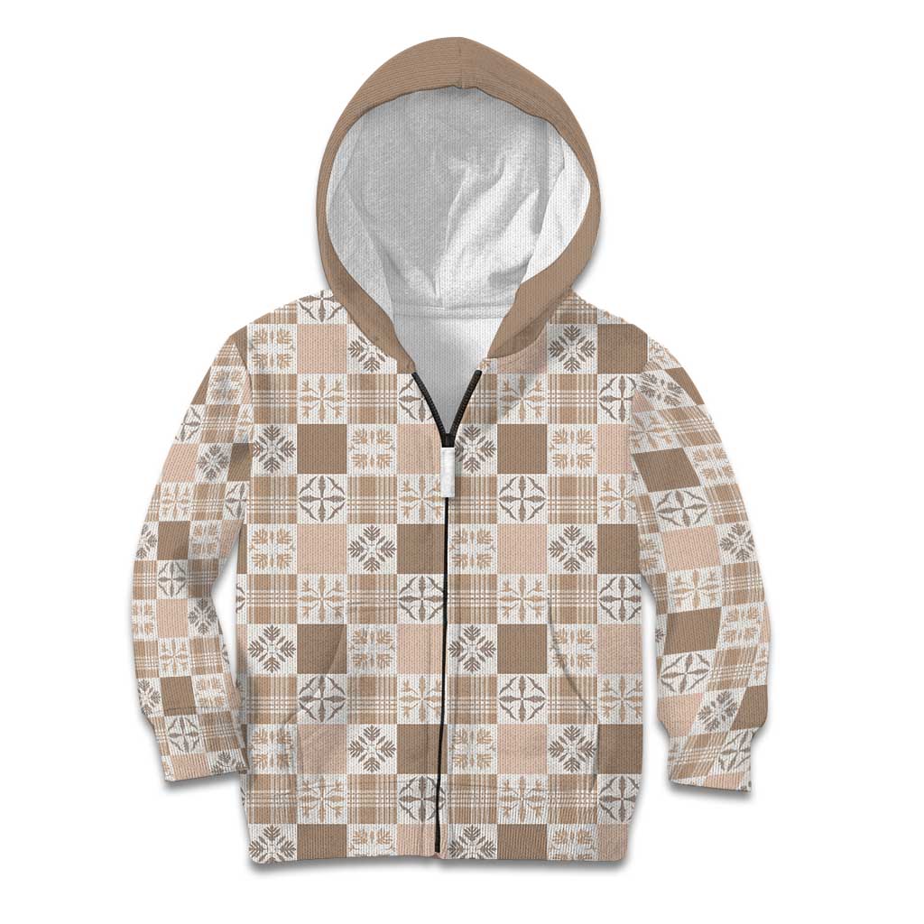Hawaiian Palaka Quilt Pattern Kid Hoodie Hawaii Culture Bird of Paradise Exotic Motif LT9 Zip Hoodie Beige - Polynesian Pride