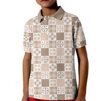 Hawaiian Palaka Quilt Pattern Kid Polo Shirt Hawaii Culture Bird of Paradise Exotic Motif LT9 Kid Beige - Polynesian Pride