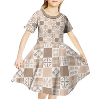 Hawaiian Palaka Quilt Pattern Kid Short Sleeve Dress Hawaii Culture Bird of Paradise Exotic Motif LT9 - Polynesian Pride