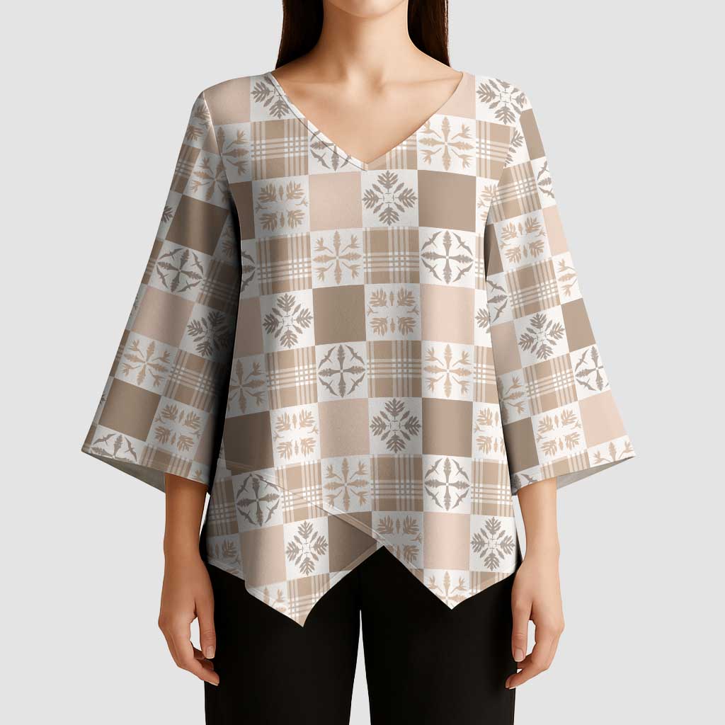 Hawaiian Palaka Quilt Pattern Kimono Sleeve Blouse Hawaii Culture Bird of Paradise Exotic Motif LT9 - Polynesian Pride