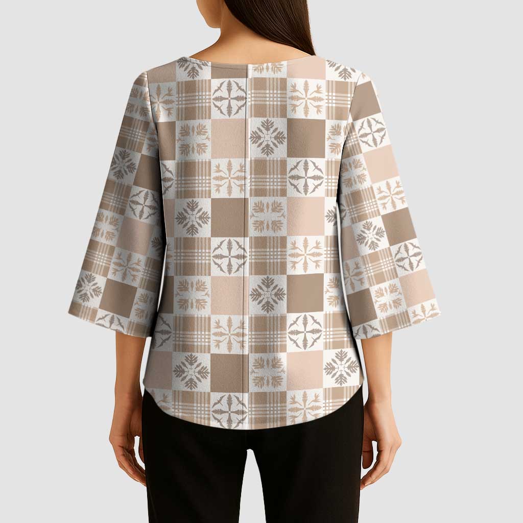 Hawaiian Palaka Quilt Pattern Kimono Sleeve Blouse Hawaii Culture Bird of Paradise Exotic Motif LT9 - Polynesian Pride