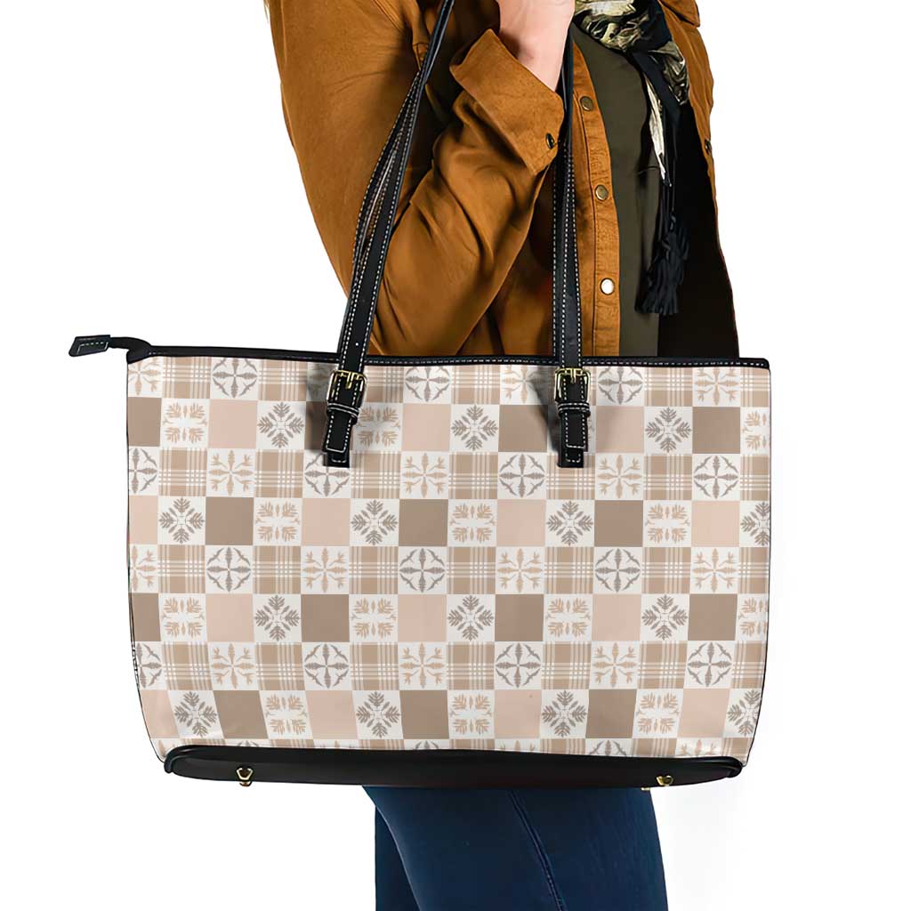Hawaiian Palaka Quilt Pattern Leather Tote Bag Hawaii Culture Bird of Paradise Exotic Motif LT9 - Polynesian Pride