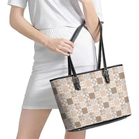 Hawaiian Palaka Quilt Pattern Leather Tote Bag Hawaii Culture Bird of Paradise Exotic Motif LT9 - Polynesian Pride