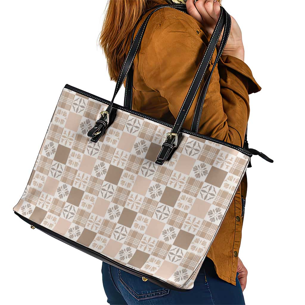 Hawaiian Palaka Quilt Pattern Leather Tote Bag Hawaii Culture Bird of Paradise Exotic Motif LT9 - Polynesian Pride
