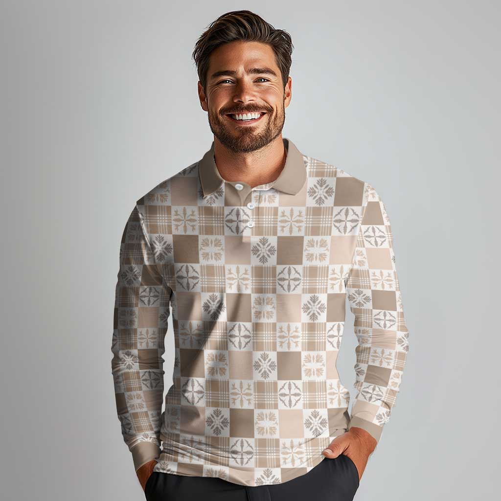 Hawaiian Palaka Quilt Pattern Long Sleeve Polo Shirt Hawaii Culture Bird of Paradise Exotic Motif LT9 - Polynesian Pride