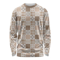 Hawaiian Palaka Quilt Pattern Long Sleeve Shirt Hawaii Culture Bird of Paradise Exotic Motif LT9 Unisex Beige - Polynesian Pride