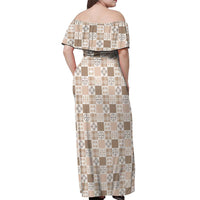 Hawaiian Palaka Quilt Pattern Off Shoulder Maxi Dress Hawaii Culture Bird of Paradise Exotic Motif LT9 - Polynesian Pride