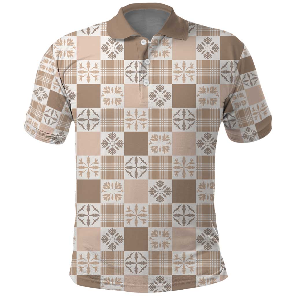 Hawaiian Palaka Quilt Pattern Polo Shirt Hawaii Culture Bird of Paradise Exotic Motif LT9 Beige - Polynesian Pride