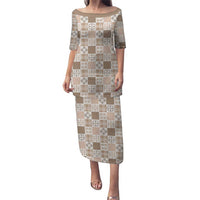 Hawaiian Palaka Quilt Pattern Puletasi Hawaii Culture Bird of Paradise Exotic Motif LT9 Long Dress Beige - Polynesian Pride