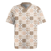 Hawaiian Palaka Quilt Pattern Rugby Jersey Hawaii Culture Bird of Paradise Exotic Motif LT9 Beige - Polynesian Pride