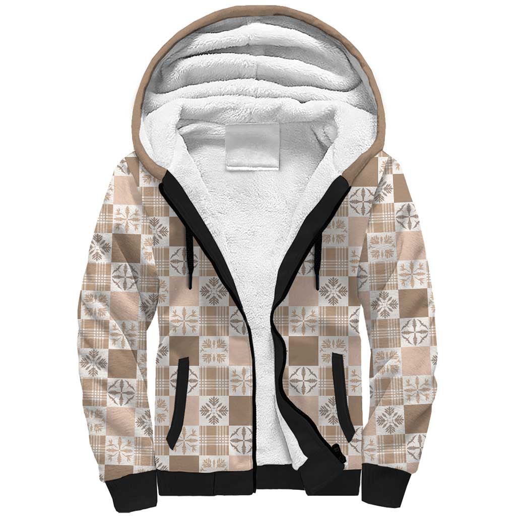 Hawaiian Palaka Quilt Pattern Sherpa Hoodie Hawaii Culture Bird of Paradise Exotic Motif LT9 Unisex Beige - Polynesian Pride