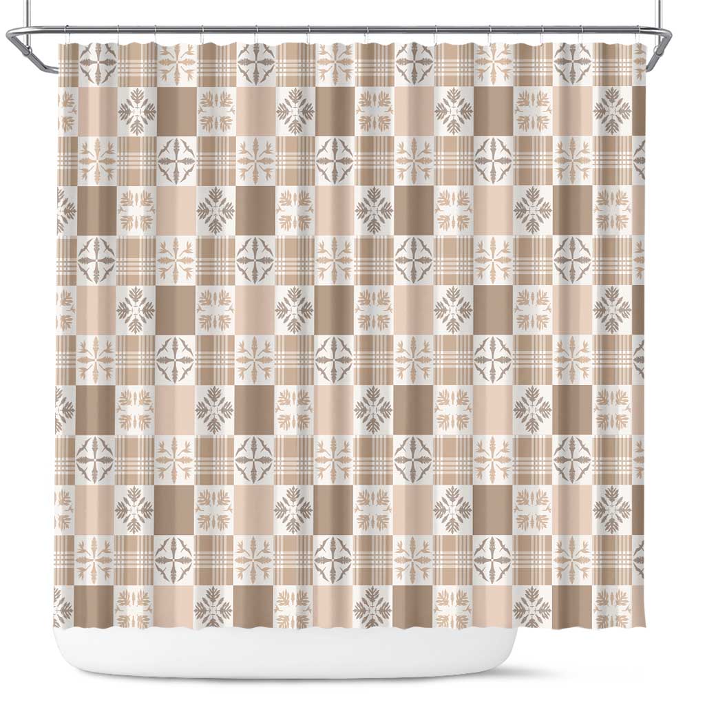 Hawaiian Palaka Quilt Pattern Shower Curtain Hawaii Culture Bird of Paradise Exotic Motif LT9 Beige - Polynesian Pride