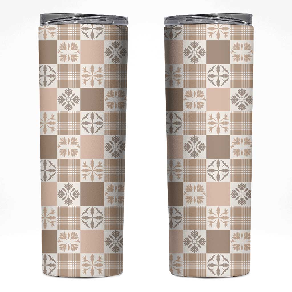 Hawaiian Palaka Quilt Pattern Skinny Tumbler Hawaii Culture Bird of Paradise Exotic Motif LT9 Beige - Polynesian Pride