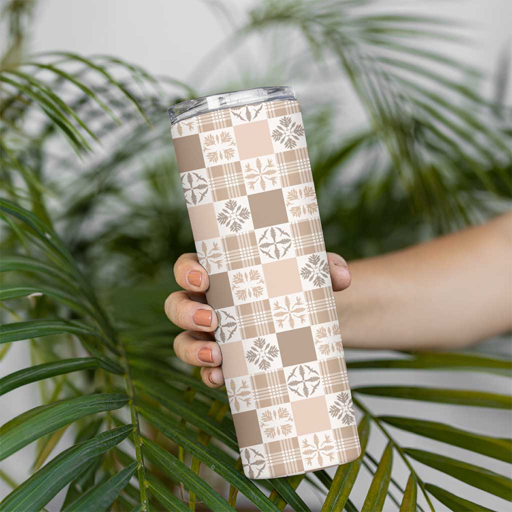 Hawaiian Palaka Quilt Pattern Skinny Tumbler Hawaii Culture Bird of Paradise Exotic Motif LT9 - Polynesian Pride